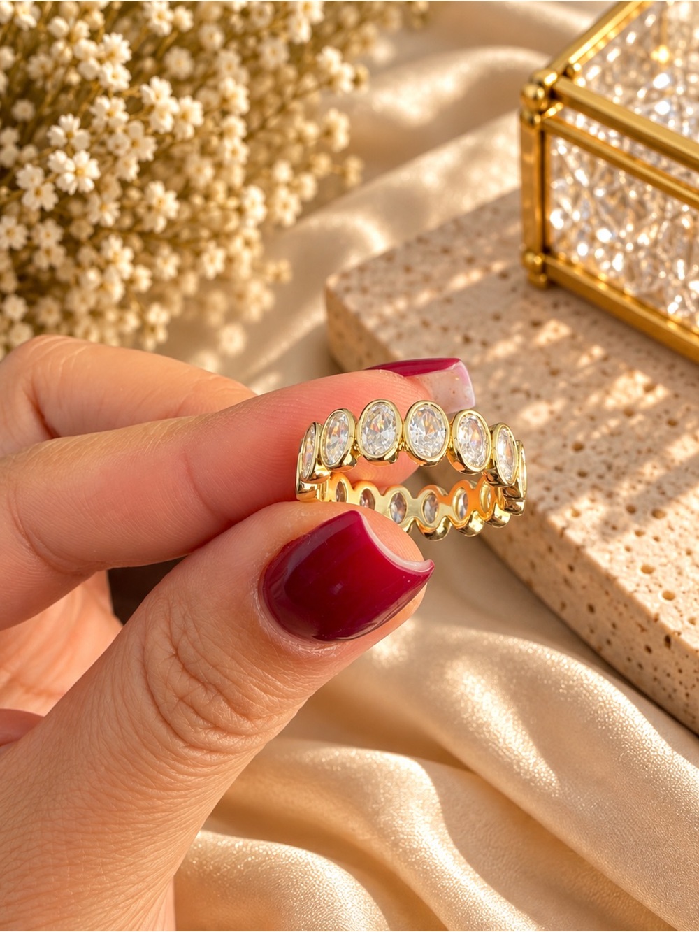 Gold Crystal Oval Eternity Band - Classic Women's Ring